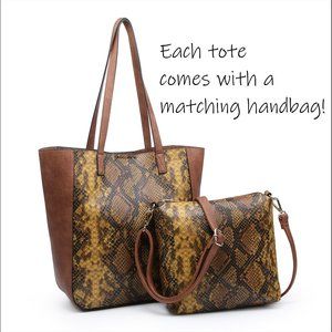 Animal Print Bag in a Bag Tote, Mustard